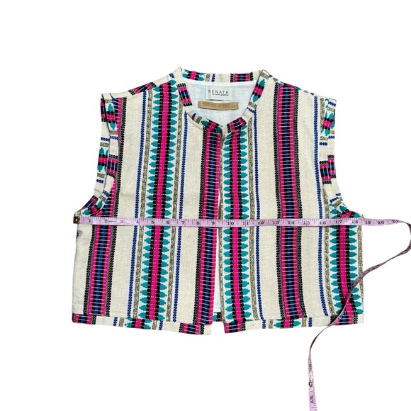 Renata Gasparian woven open front cropped vest one size artsy southwestern Aztec - Picture 5 of 5